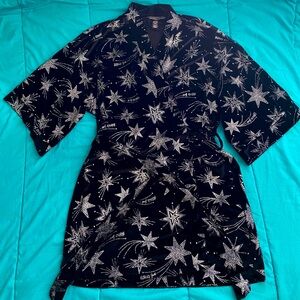 Victoria’s Secret Black Velvet Glittery Sliver Shooting Stars Short Kimono Robe